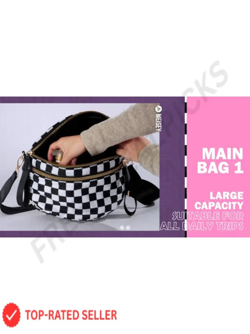 Checkered Crossbody Bag Fanny Pack Belt Bag with Adjustable Strap for Women